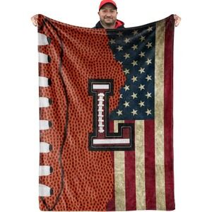 Hugblanket Football American Flag Letter L Plush Cozy Throw Blanket 60x80